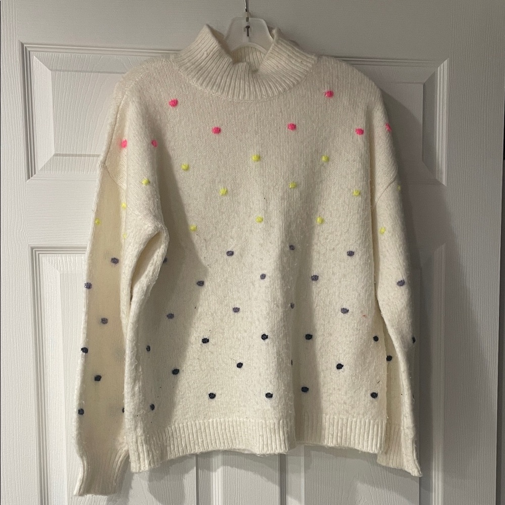 LOFT Cream Turtleneck Sweater with Multicolor Dots